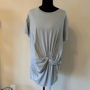 Knot-Front Short Sleeve Tunic in Pale Blue
